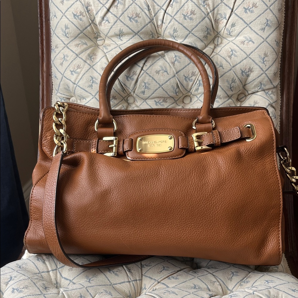 Michael Kors Tan Leather Satchel with Gold Accents